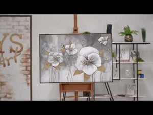 Handgemaakte acryl schilderijen met lijst "Gouden Bloemen"