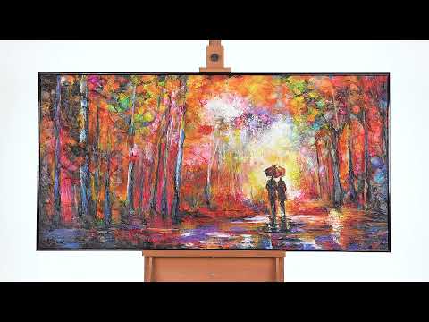 Gerahmtes Acrylbild "Romance" – Handgemalte Herbstkunst