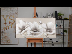Handgemaakte bloemen schilderij op canvas – Abstracte bloemen in grijs