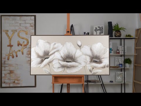 Handgemaakte bloemen schilderij op canvas – Abstracte bloemen in grijs