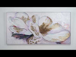 Handgeschilderd Acrylschilderij "Gouden Pioenroos" – Moderne Bloemen Kunst