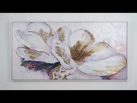 Handgeschilderd Acrylschilderij "Gouden Pioenroos" – Moderne Bloemen Kunst