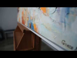 Moderne Acrylbild mit Rahmen – Handgemalte Kunst auf Leinwand "Raum und Rhythmus"