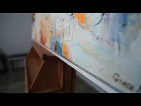 Moderne Acrylbild mit Rahmen – Handgemalte Kunst auf Leinwand "Raum und Rhythmus"
