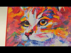 Handgeschilderde dierenkunst op canvas met lijst – Abstracte kat