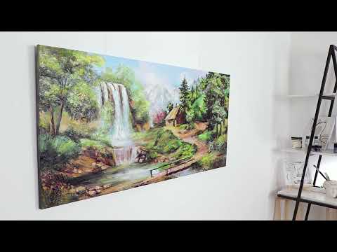 Landschaft Acryl Kunst auf Leinwand "Wasserfall" 140x70 cm