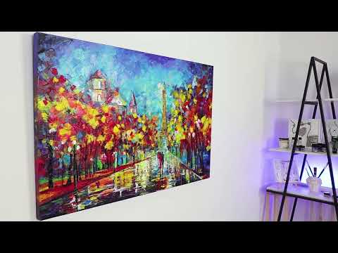 Abstrakte landschaftsmalerei handgemalt "Abends in Paris"