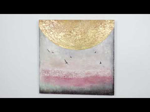 Abstrakte Kunst Gemälde – Handgemaltes Leinwandbild mit Goldakzent