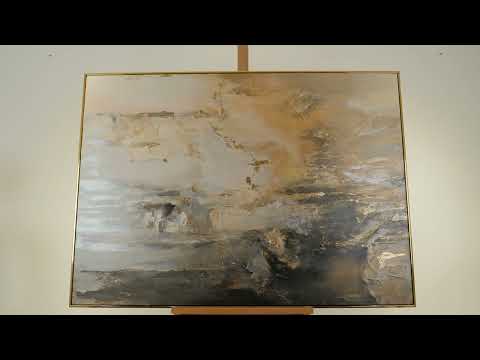Abstracte kunst "Golden Horizons" Handgeschilderde schilderijen op canvas met lijst