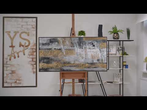 Acryl schilderij op doek met gouden accenten 'Golden Reflections' met lijst