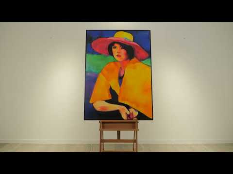 Leinwandbild  Frau mit Hut Moderne Acrylmalerei mit Rahmen Weiblichkeit