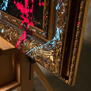 Rahmenkante mit Farbe handgemalte Acrylkunst Nahansicht