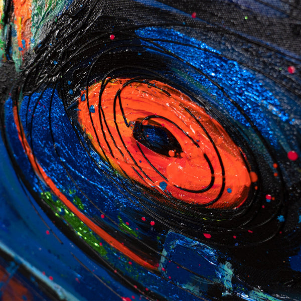 Rote Schallplatte mit Farbe abstrakte Acrylkunst auf Leinwand