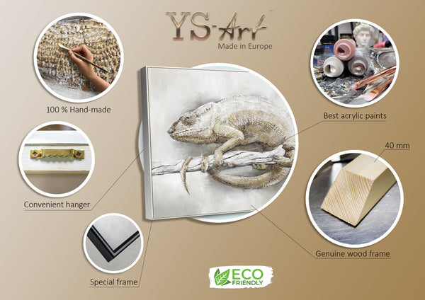 Strukturierte Acrylmalerei Chamäleon Beige Grau Naturmotiv